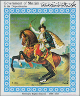 Thematik: Raumfahrt / Astronautics: 1972, Sharjah: 5 R. Painting By E. Delacroix: Rider On Horse, So - Autres & Non Classés