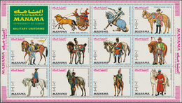 Thematik: Tiere-Pferde / Animals-horses: 1972, Ajman - Manama: Military Uniforms - Riders And Horses - Caballos