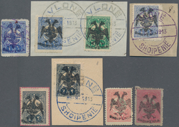 Albanien: 1913, Double Headed Eagle Overprints, Lot Of Six Stamps: Michel. Nos. 5, 7 (three, One Wit - Albanie