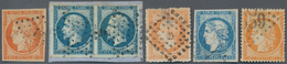 Frankreich: 1849/1870, Lot Of Six Used Stamps, Incl. 1849 40c. Orange With PC, Empire Nd 20c. Pair A - Collezioni