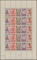 Frankreich: 1943/1949, Three Se-tenant Sheets: 1943 National Relief (Petain) Both Issues And 1949 St - Sammlungen