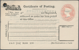 Großbritannien - Ganzsachen: 1878 "Certificate Of Posting" ½d., Printing Date "1/78", Group Of 28 Ca - 1840 Mulready-Umschläge