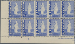 Island: 1943, Definitive Issue 'Geysir' 60a. Ultramarine Perf. 14 In An Unusual Large Lot With About - Other & Unclassified