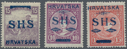 Jugoslawien: 1918, SHS Overprints On Hungary, Group Of Eleven Mint Stamps: Michel No. 63 (4), 64/65 - Lettres & Documents