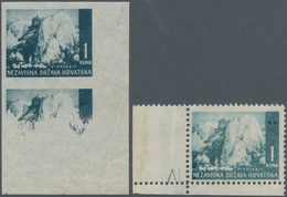 Kroatien: 1941/1942, Definitives "Pictorials", 1k. Greenish Blue "Mount Velebit", Specialised Assort - Kroatië
