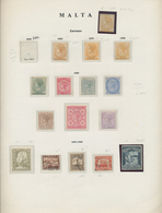 Malta: 1863/1956, Mint And Used Collection On Album Pages, From Three Copies ½d. Buff Crown CC, 1886 - Malta