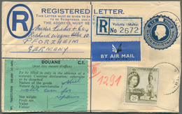 Malta - Ganzsachen: 1956/1958, Group Of Ten Uprated Registered Stationery Envelopes 6c. Blue, Sent T - Malta