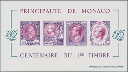 Monaco: 1985, Centenary Of Stamps In Monaco Lot With 11 IMPERFORATE Miniature Sheets (probably Proof - Ongebruikt