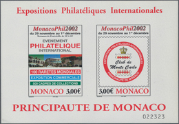 Monaco: 2002, 2 X 3,00 €, MONACOPHIL, 2000 Copies Of This Souvenir Sheet MNH. Michel Bl. No. 85, Cat - Ungebraucht