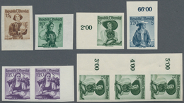 Österreich: 1949/1958, TRACHTEN, 29 Postfrische Werte UNGEZÄHNT, Dabei Auch Paare, Dreierstreifen Un - Colecciones