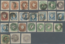 Portugal: 1853/1862, Maria+Pedro Imperforate Issues, Selected Lot Of 24 Used Stamps, Fresh Colours A - Other & Unclassified