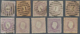 Portugal: 1870, Luis I. "Fita Curva" Perforated 240 R. Purple, Lot Of Four Unused And Six Used Copie - Altri & Non Classificati