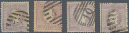 Portugal: 1870, Luis I. "Fita Curva" Perforated 240 R. Purple, Lot Of Four Used Copies Of This Rare - Autres & Non Classés