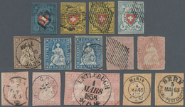 Schweiz: 1850-1862 Lot Mit Vier Rayons Und 11 Strubel, Alle Gestempelt, Dabei Rayon I Dkl'blau, Zwei - Collections