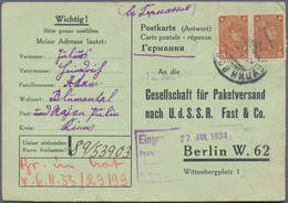 Sowjetunion: 1934, Accumulation Of Ca. 540 Postcards Sent From USSR To Berlin To The "Gesellschaft F - Brieven En Documenten