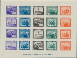 Spanien: 1938, Army And Navy Perforated And IMPERFORATED Miniature Sheets In A Lot With Ten Miniatur - Lettres & Documents