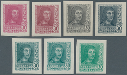 Spanien: 1938, Ferdinand II. 30c. 'Lit. Fournier Vitoria' In A Lot With About 1.200 IMPERFORATE COLO - Lettres & Documents