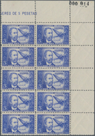 Spanien: 1944, Stamp Day Airmail Issue 5pta. Blue 'Mariano Pardo Figueroa And Airplane' In A Lot Wit - Cartas & Documentos
