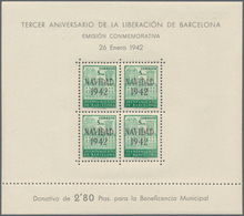 Spanien - Zwangszuschlagsmarken Für Barcelona: 1942, Town Hall Of Barcelona Miniature Sheets 4 X 5c. - Tasse Di Guerra