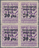 Spanien - Zwangszuschlagsmarken Für Barcelona: TELEGRAPH STAMPS: 1942/45, Provisional Issue 1pta. Vi - Impuestos De Guerra