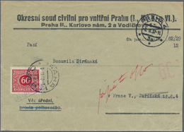 Tschechoslowakei: 1920/39 Ca. 32 Covers And Cards, Mostly With Postage Due Stamps And/or Cancels, Ve - Oblitérés