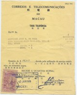 MACAU 1978 TELEPHONE NOTIFICATION OF PAYMENT, PAID & 50 AVOS REVENUE STAMP AFFIXED - Cartas & Documentos