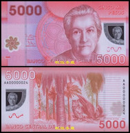 Chile 5000 Pesos, (2012), AA Prefix And Low S/N, Polymer, UNC - Chili