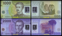 Chile 1000-2000 Pesos, (2012),AA Prefix And Low 2 Digit S/N, Matching S/N, Polymer, UNC - Chile