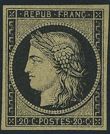 Neuf Avec Charnière N° 3, 20c Noir Sur Jaune, T.B. Signé JF Brun - Andere & Zonder Classificatie