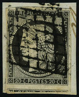 Oblitéré N° 3c, 20c Gris Noir Sur Petit Fragment, 1 Voisin T.B. Signé Calves - Sonstige & Ohne Zuordnung
