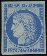 Neuf Avec Charnière N° 8f, 20c Bleu Type Cérès, Réimpression De 1862, Cl, T.B. - Andere & Zonder Classificatie