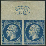 Neuf Sans Charnière N° 14, 20c Bleu Paire BdF Contrôle TP Dans Un Ovale, TB, Rare, Cl S/BdF - Andere & Zonder Classificatie