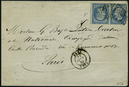 Lettre N° 22b, 20c + 20c Bleu Paire Tête Bêche Sur L Obl GC 55 Albi Pour Paris Signé Calves - Other & Unclassified