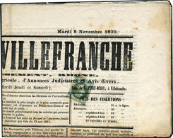 Lettre N°25. 1c Empire Lauré Seul Sur Journal Complet. Le Journal De Villefranche Du 8 Novembre 1870. Timbre T.B., Journ - Andere & Zonder Classificatie