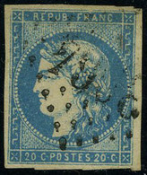 Oblitéré N° 44A, 20c Bleu, Type I, Report 1, TB, Signé A.Brun - Sonstige & Ohne Zuordnung