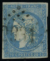 Oblitéré N° 44A, 20c Bleu Type I Report I, Léger Aminci Aspect T.B. - Sonstige & Ohne Zuordnung