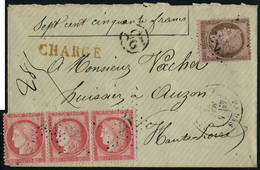 Lettre N° 57, 80c Bande De 3 + N° 54 10c Sur L Chargée Pour Auzon Haute Loire Mai 1875 T.B. - Andere & Zonder Classificatie