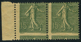 Neuf Sans Charnière N° 130, 15c Semeuse Paire Horizontale Papier GC, Variété De Piquage, TB - Otros & Sin Clasificación