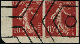 Oblitéré N° 135. 10c Rouge, Inscriptions Maigres, Paire Horizontale Non Dentelée Avec  Para Oblitération Hexagonale, Cdf - Otros & Sin Clasificación