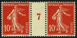 Neuf Sans Charnière N° 138c, 10c Semeuse écarlate, Paire Millésime 7, TB, Rare - Autres & Non Classés