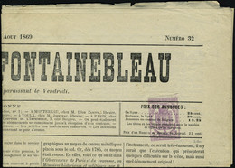 Lettre N° 1, 2c Lilas Obl Sur Journal Entier L'Abeille De Fontainebleau, 13 Aout 1869, T.B. Maury - Otros & Sin Clasificación