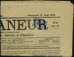 Lettre N° 2, 2c Bleu Coin De Feuille Obl Sur Journal Entier Le Glaneur 21 Aout 70, T.B. - Otros & Sin Clasificación