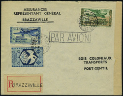 Lettre N° 15a, 2f50 Surcharge Renversée + N° 142 Et  PA 18 Sur LR De Brazzaville 22 Juil 42, Pour Port Gentil, Bande De  - Otros & Sin Clasificación