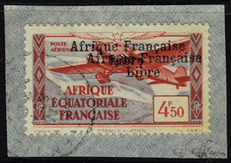 Fragment N° 17a, 4f50 Afrique Française Libre, Double Surcharge Obl.sur Petit Fragment, T.B. Signé JF Brun - Sonstige & Ohne Zuordnung