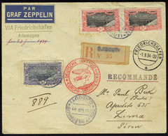 Lettre Zeppelin LR De Djibouti 10.8.34, étiquette Par Graf Zeppelin, Cachet Illustré Europa Südamerika, Càd Friedrichsha - Andere & Zonder Classificatie