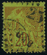 Oblitéré N° 3A, 25 S/20c Brique S/vert, Surcharge Avec 56 Points, Dent D'angle Arrondie - Autres & Non Classés