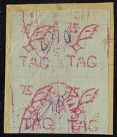 Fragment N° 2, 75c Rouge Non Dentelé, Bloc De 4 Oblitéré Sur Fragment, T.B. RRR, Signé Calves - Otros & Sin Clasificación