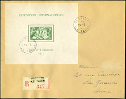 Lettre N° 1, Le Bloc Expo De Paris Seul Sur Lettre Recommandée De Papeete (24.5.38) Pour La Garenne-Colombes, Arrivée Au - Sonstige & Ohne Zuordnung