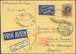 Lettre N° 18 + TP N° 400 S/CP Recom. De Bucuresti, Zeppelin 4 SAF 1932, Cachet De Transit Friedrichshafen 2.5.32 Pour Ri - Andere & Zonder Classificatie