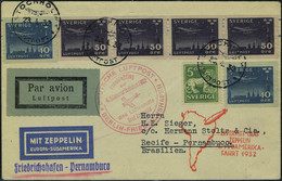 Lettre Zeppelin 4 SAF 1932, Càd Stockholm 23.4.32 Cachet Illustrés En Rouge, Pour Recife Pernambuco TB - Autres & Non Classés